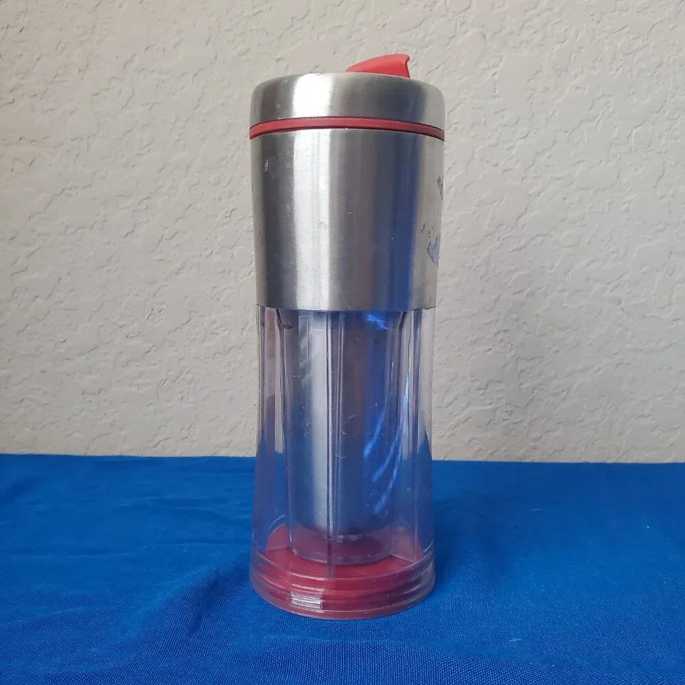VTG 2009 Starbucks VIA Ready Brew Tumbler 10oz Stainless Steel Coffee Mug Clear